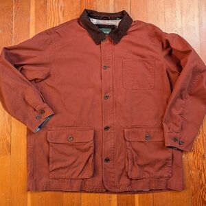 Orvis Rust Canvas Barn Coat – Corduroy Collar, Plaid Lined Chore Jacket – XXL